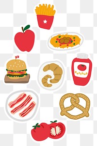 Cute food doodle sticker with a white border design element set