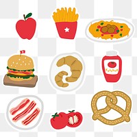 Cute food doodle sticker with a white border design element set