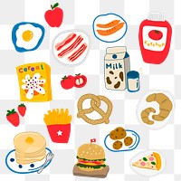 Cute food doodle sticker design element set