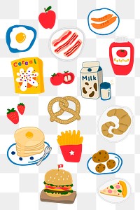 Cute food doodle sticker design element set