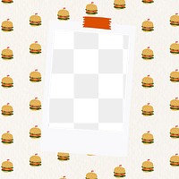 Png instant photo frame on burger pattern background