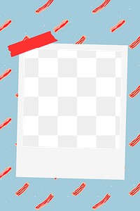 Png instant photo frame on bacon pattern background