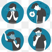 Man suffering from covid 19 viral infection character set transparent png
