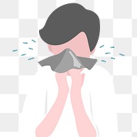 Man infected with covid 19 virus coughing into tissue transparent png