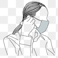 Woman wearing a protective face mask against covid 19 virus transparent png