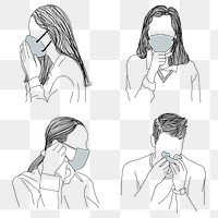 People wearing protective medical face masks design element set transparent png