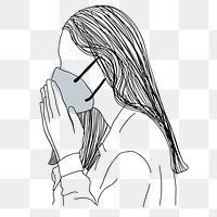 Woman wearing face mask coughing character element transparent png