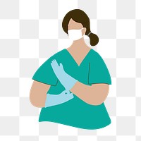 Medical staff with a face mask wearing gloves to prevent coronavirus infection character element transparent png