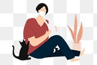 Woman in quarantine playing with her cats transparent png 