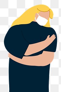 Woman hugging herself during the coronavirus outbreak illustration