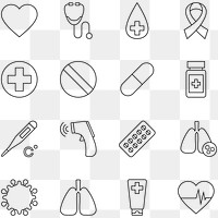Medical and healthcare covid 19 icon set element