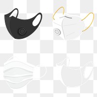 Surgical and air pollution face mask set transparent png