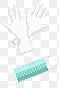 Green disposable surgical mask and white gloves transparent png