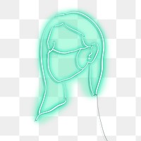 Woman wearing a face mask to prevent coronavirus pandemic neon character transparent png
