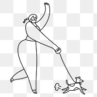 COVID-19 new normal png woman walking dog doodle character