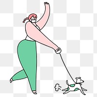 COVID-19 new normal png woman walking dog doodle character