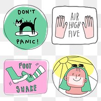 Cute COVID-19 png doodle journal stickers set