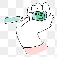 Covid 19 vaccine png doodle illustration bottle with needle doodle for clinical trial