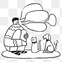 Man talking to pets during coronavirus quarantine doodle element transparent png