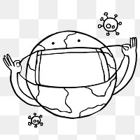 Planet earth wearing a face mask against coronavirus pandemic element doodle transparent png