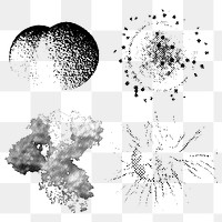 Black and white coronavirus cells under microscope design element set