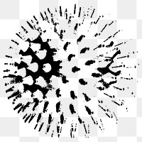 Black and white coronavirus cell under microscope design element