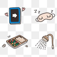 Cute social distancing and quarantine icon illustration set