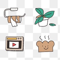 Cute social distancing and quarantine icon illustration set