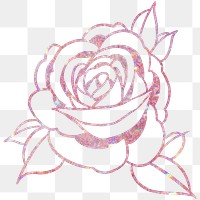 Glittery pink holographic rose flower outline sticker overlay design element 