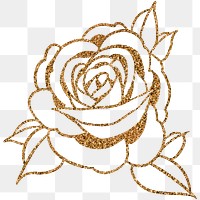 Glittery golden rose flower outline sticker overlay design element 