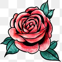 Watercolor red rose flower sticker overlay design element 