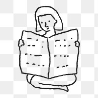 Woman reading a newspaper doodle design element