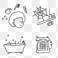 Activities at home doodle style design element set