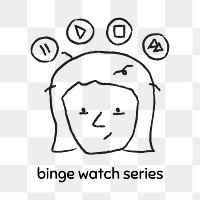 Woman binge-watch series doodle style design element