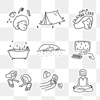 Activities at home doodle style sticker design element set