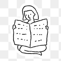 Woman reading a newspaper doodle sticker design element