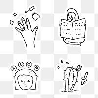 Activities at home doodle style sticker design element set
