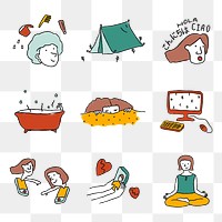 Activities at home doodle style design element set