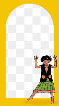 Playful cool kid character on a dull yellow frame design element