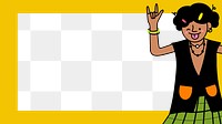 Playful cool kid character on a dull yellow frame design element