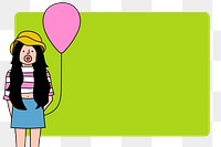 Girl blowing bubble gum and pink balloon design element