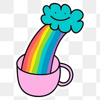 Rainbow in a pink cup sticker with a white border design element