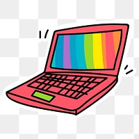 Red laptop sticker with a white border design element