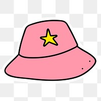 Pink bucket hat sticker with a white border design element