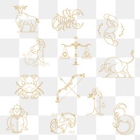 Golden zodiac signs design element set