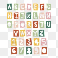 Paper cut alphabet and number png kids typography letter set