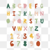 Paper cut alphabet and number png typography letter set