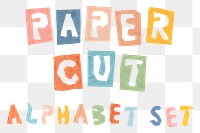 Paper cut png alphabet typography set