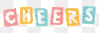 Colorful CHEERS word png typography paper cut font