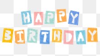 HAPPY BIRTHDAY phrase png colorful typography paper cut font